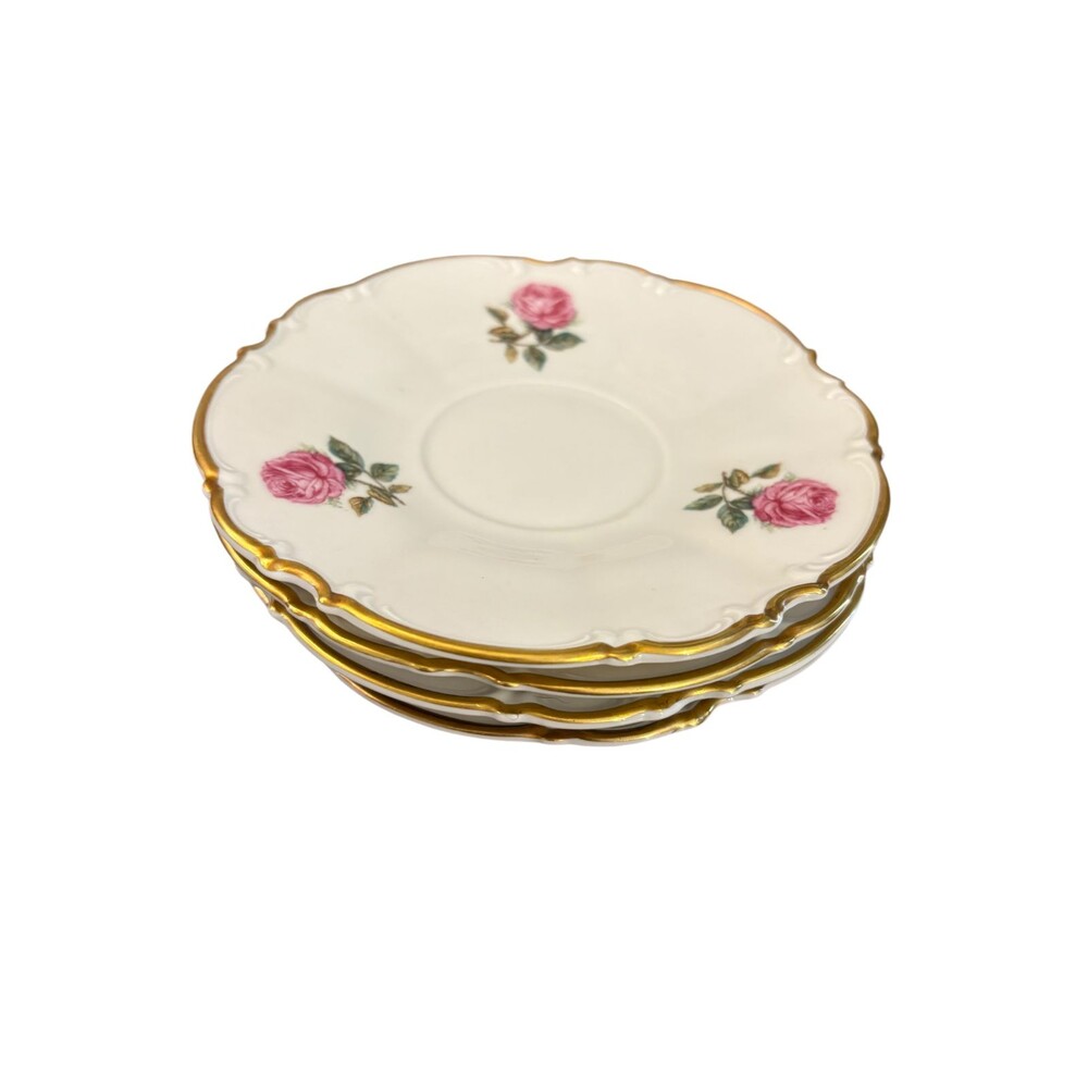 Set of 4 Hutschenreuther Selb Bavaria Pasco Plates – 6” Pink Rose & Gold Trim - Picture 1 of 5
